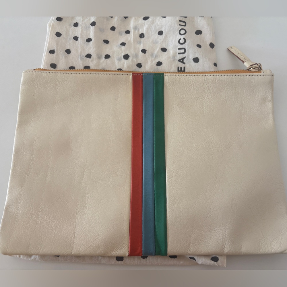 Clare V Cream Clutch with Multicolor Stripes